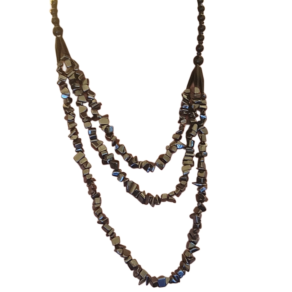Layered Hematite Chip Necklace - Black